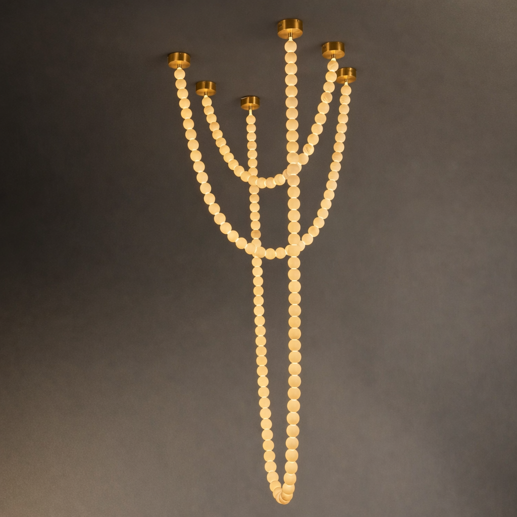 Modern Alabaster Pearl-Chain Pendant Light