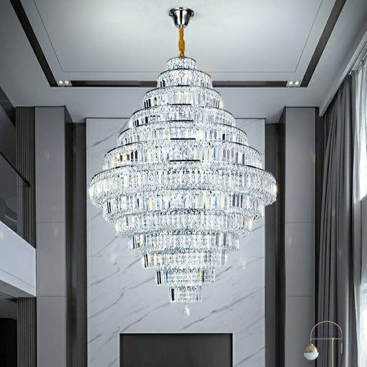 Chrome/ Silver Extra Large Chandelier For Foyer Living Room Staircase Crystal Ceiling Lighting Fixture