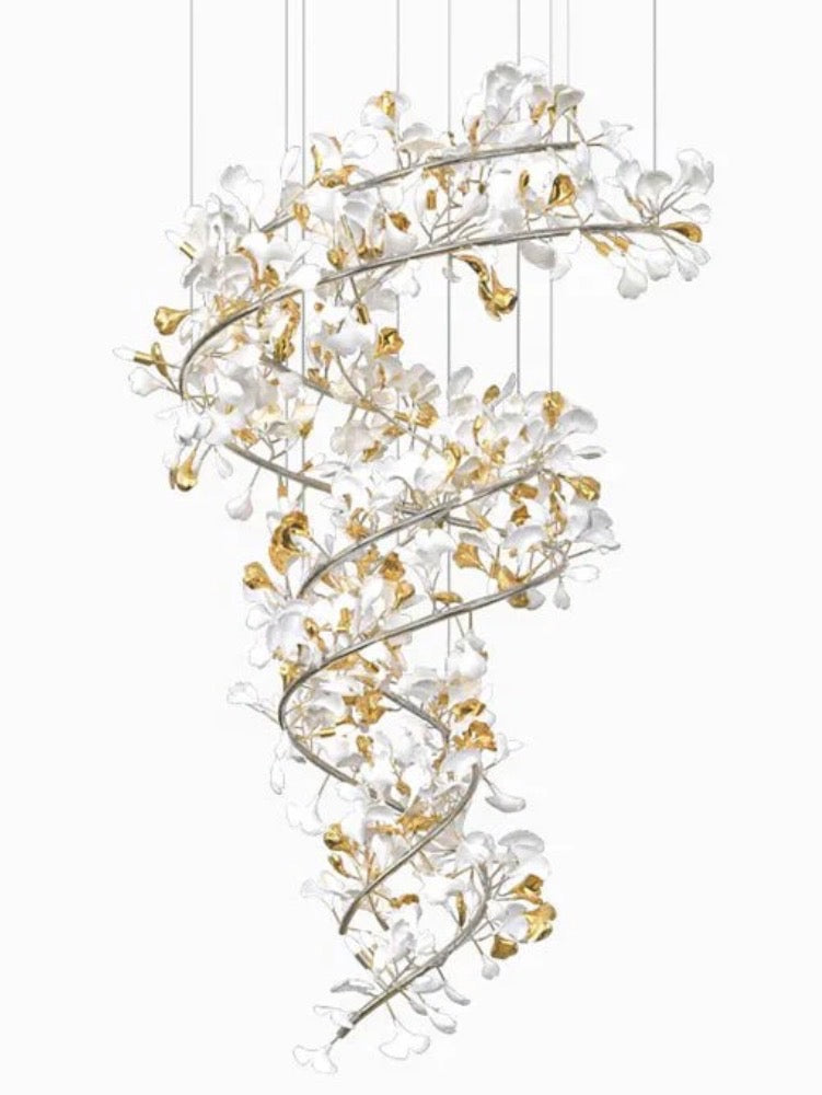 Art Design Ceramic Ginkgo Chandelier for Living Room/Staircase/Entryway/Foyer
