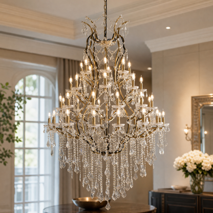 49.2" 44-Light Maria Theresa Crystal Chandelier - Gold