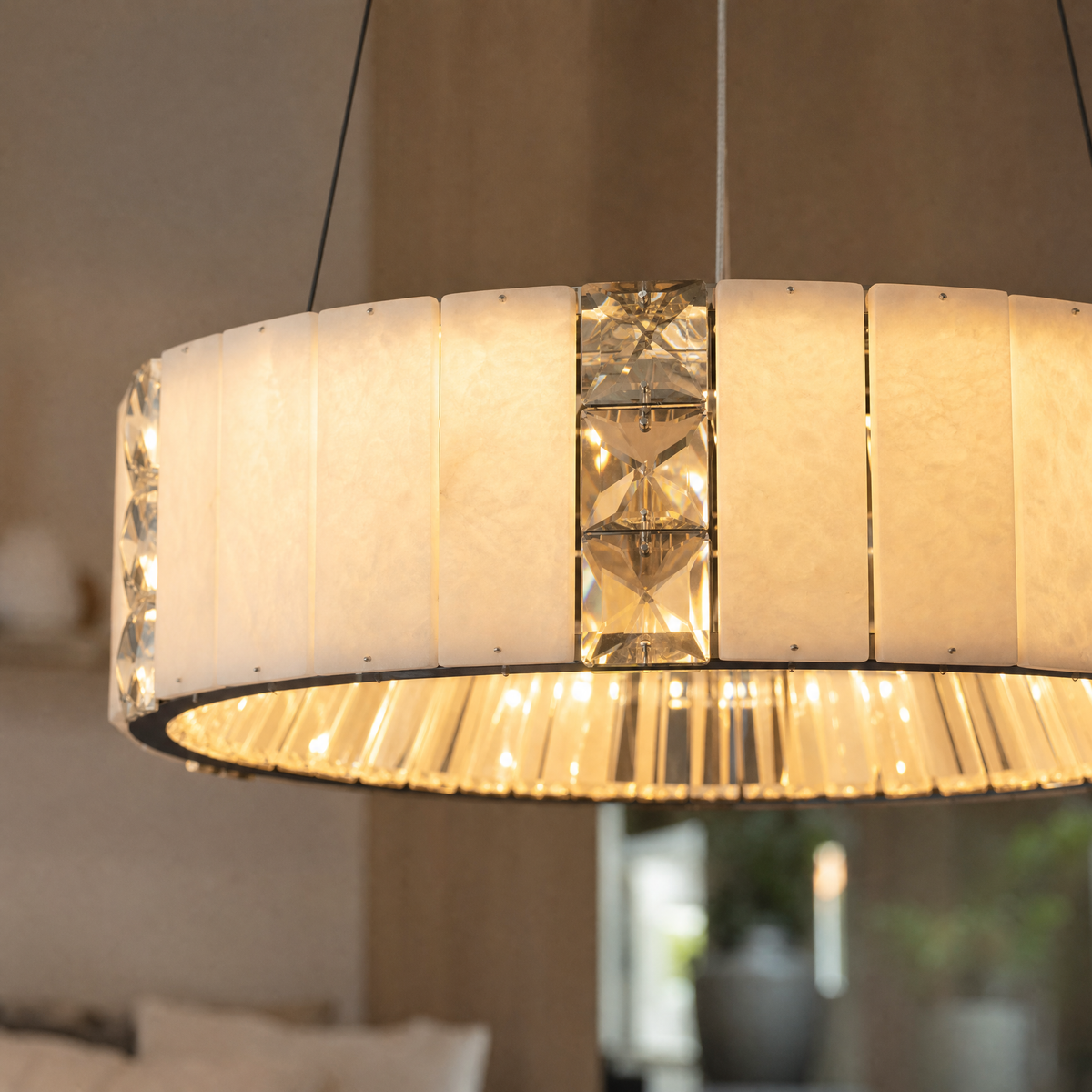 Paeen Modern Alabaster Round Drum Chandelier