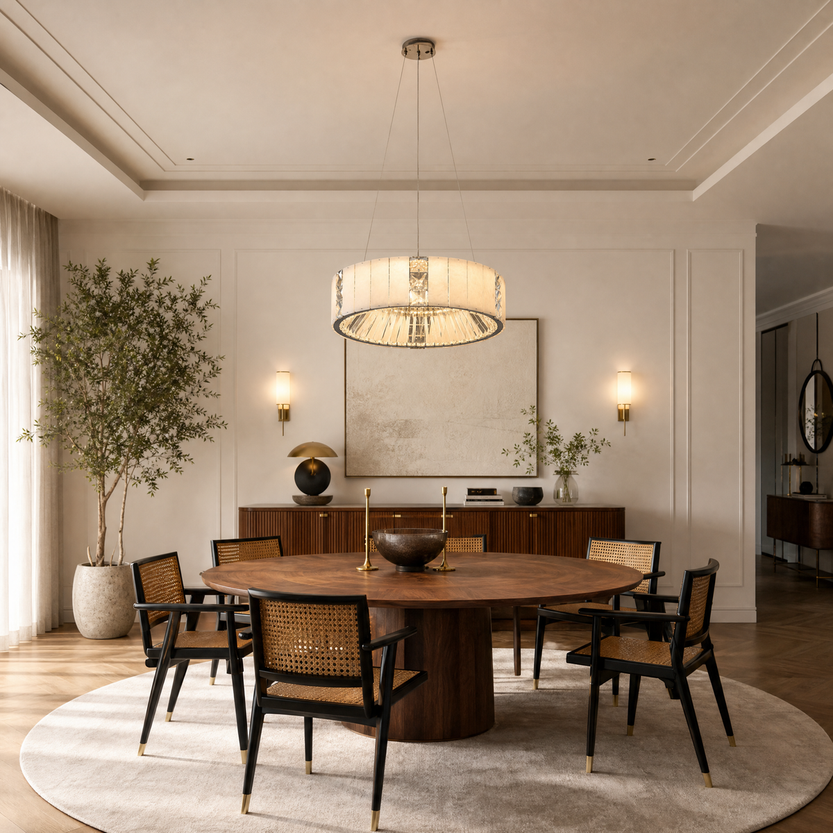 Paeen Modern Alabaster Round Drum Chandelier