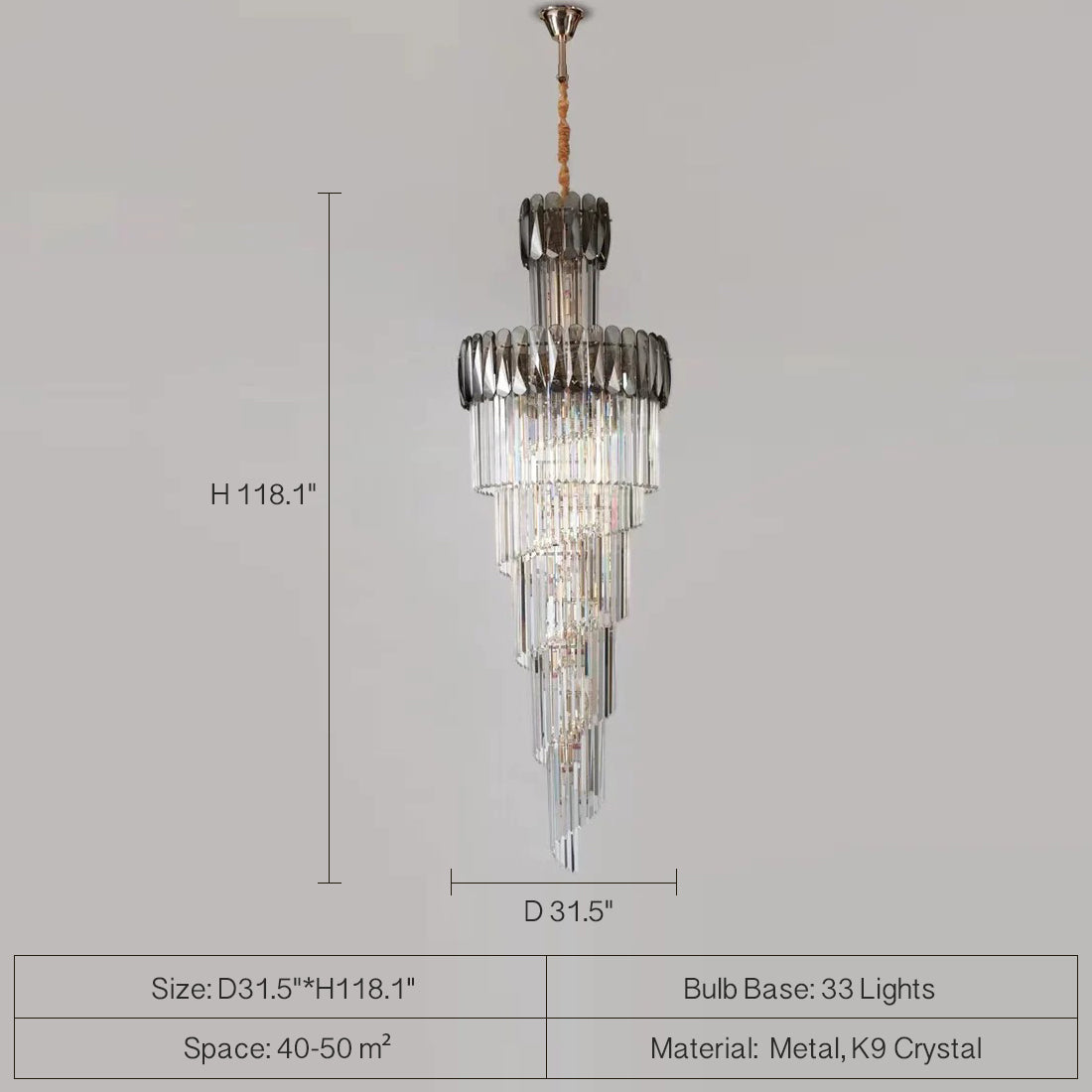 Luxury Extra Large Foyer Spiral Staircase Chandelier Long Crystal Ceiling Light Fixture