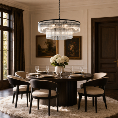 Two-Tier Striped Column Round Pendant D800 - Black