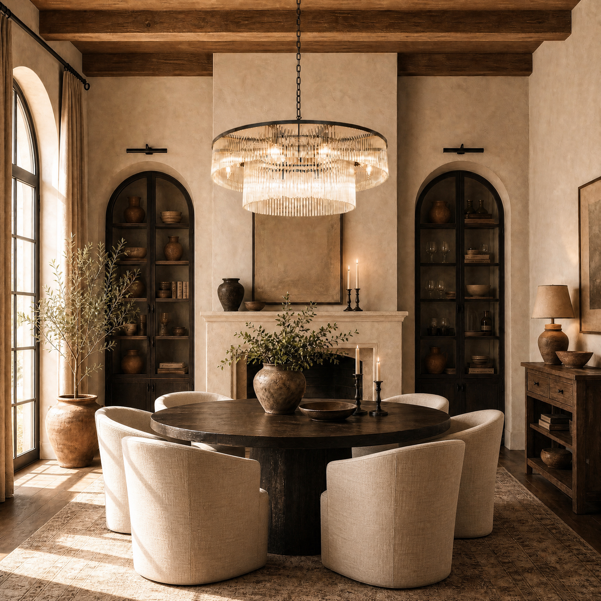Two-Tier Striped Column Round Pendant D800 - Black
