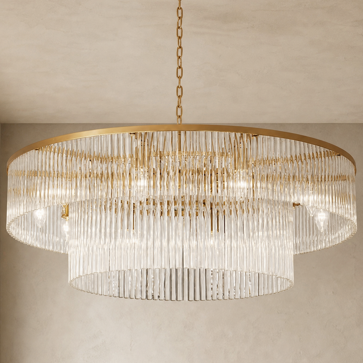 Two-Tier Striped Column Round Pendant D800 - Gold