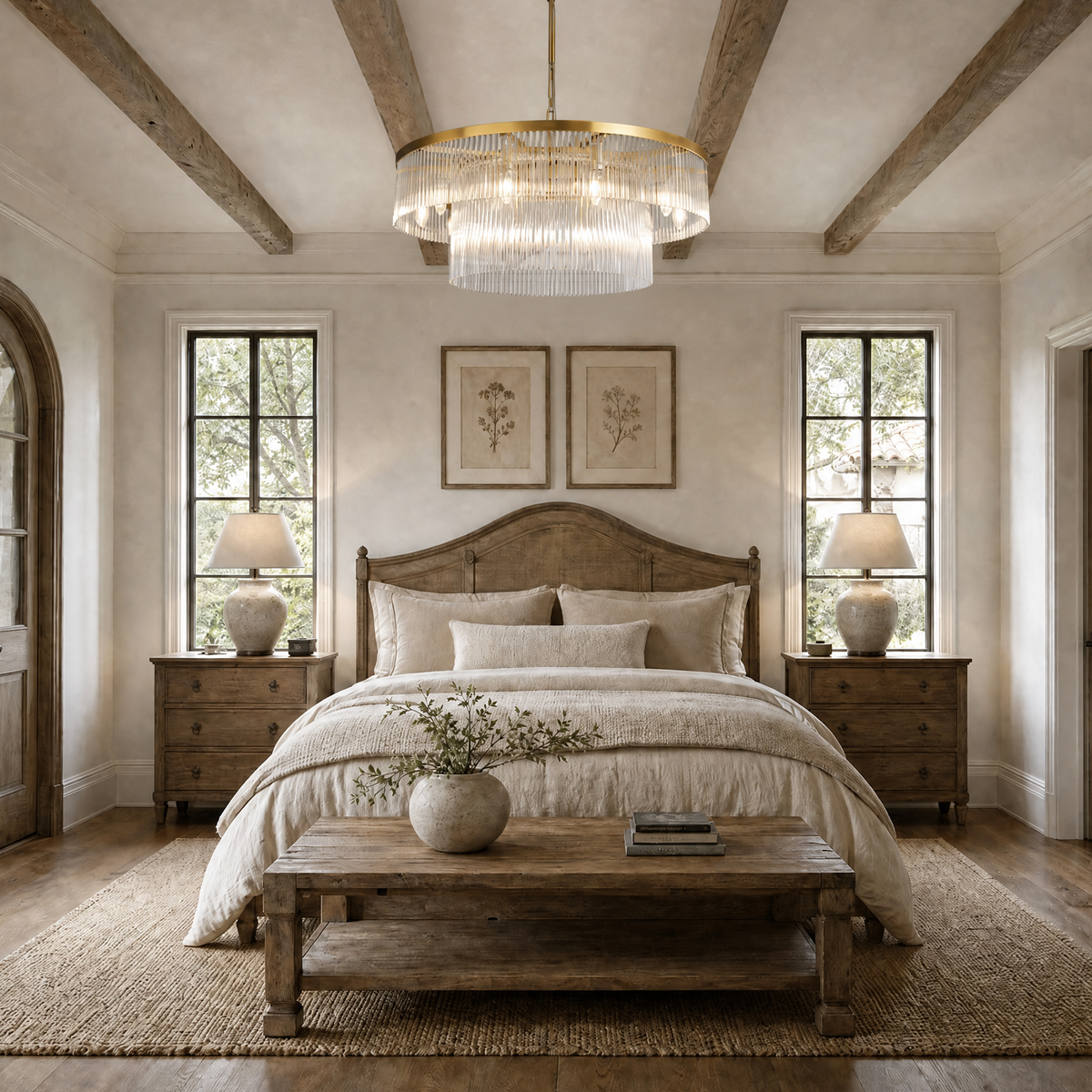 Two-Tier Striped Column Round Pendant D800 - Gold