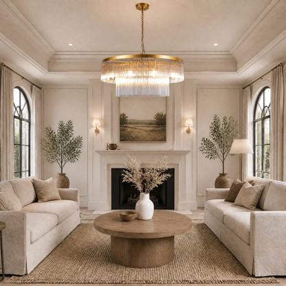 Two-Tier Striped Column Round Pendant D800 - Gold
