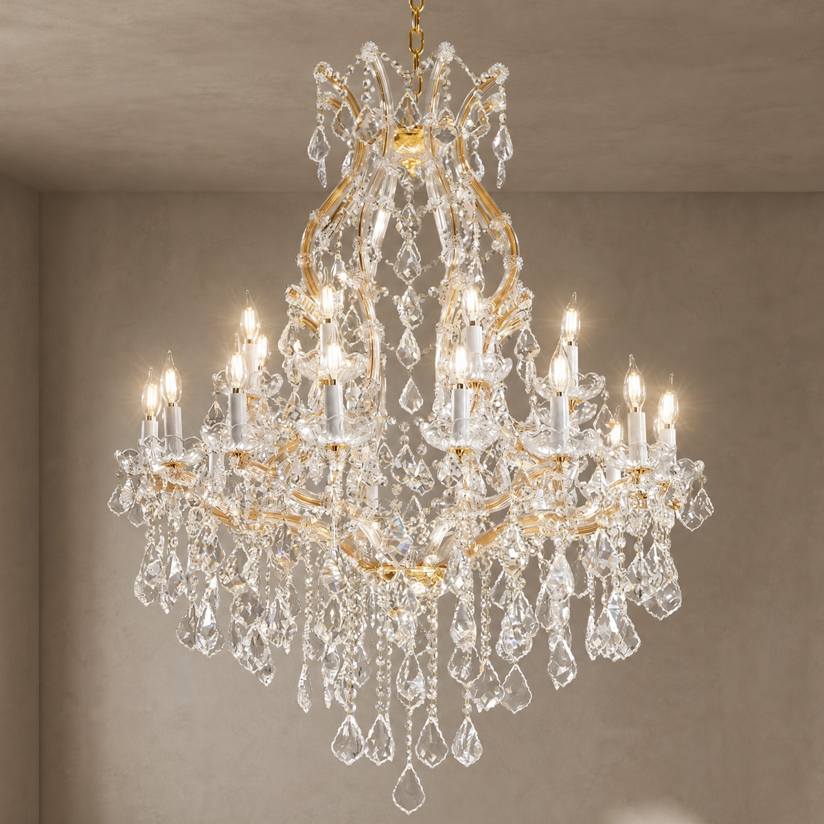35.4" 24-Light Maria Theresa Crystal Chandelier - Gold