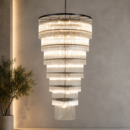Seven-Tier Striped Column Staircase Chandelier D990 - Black