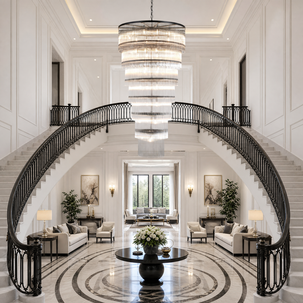 Seven-Tier Striped Column Staircase Chandelier D990 - Black