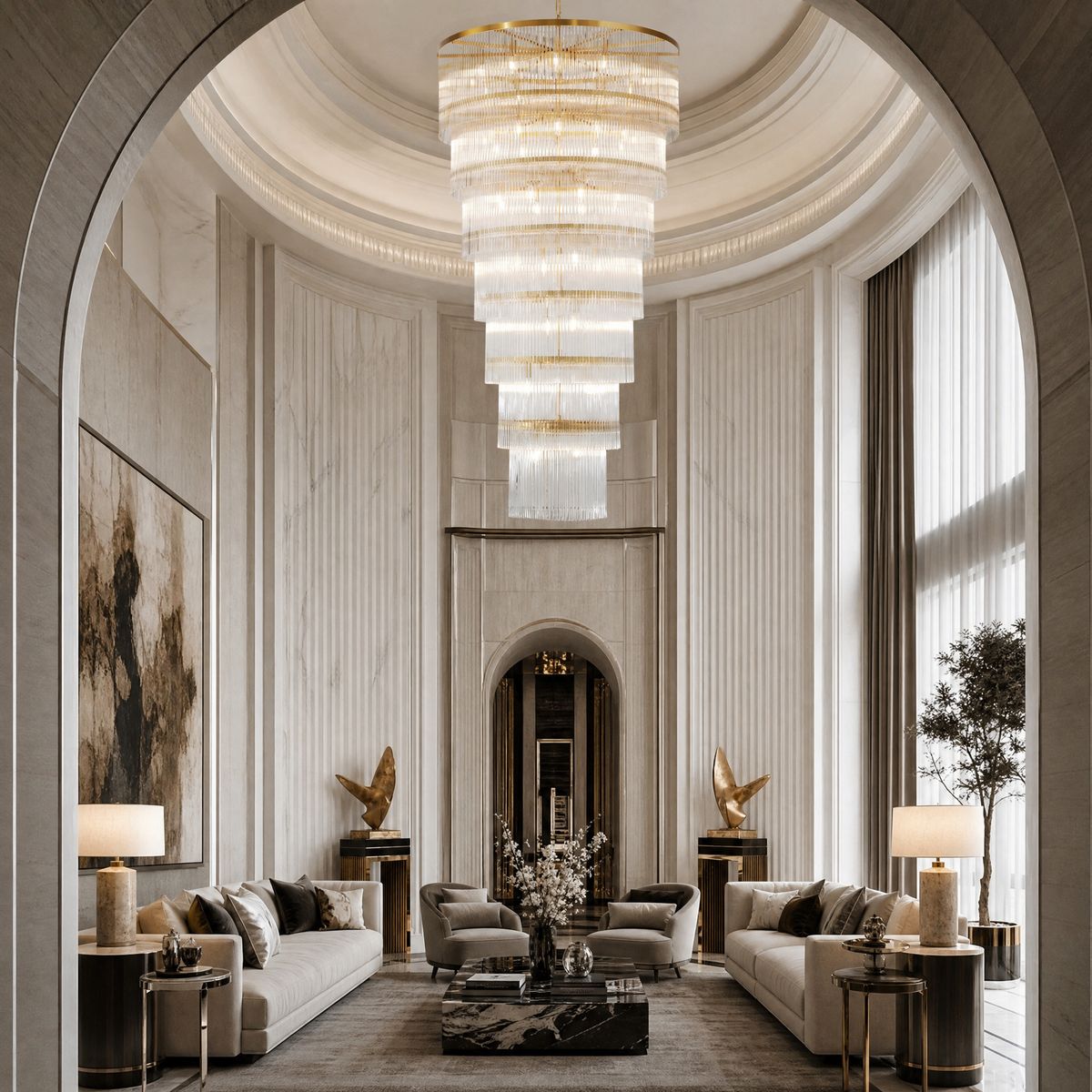 Seven-Tier Striped Column Staircase Chandelier 990 - Gold