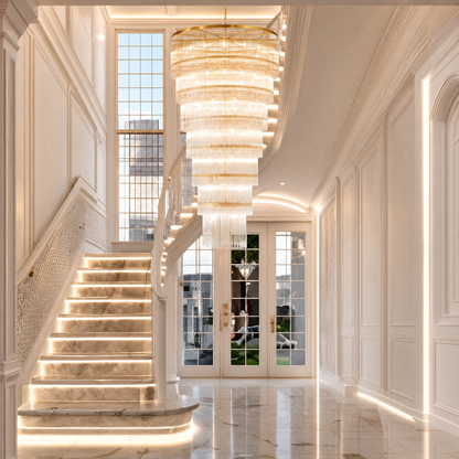Seven-Tier Striped Column Staircase Chandelier 990 - Gold