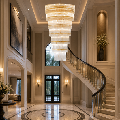 Seven-Tier Striped Column Staircase Chandelier 990 - Gold