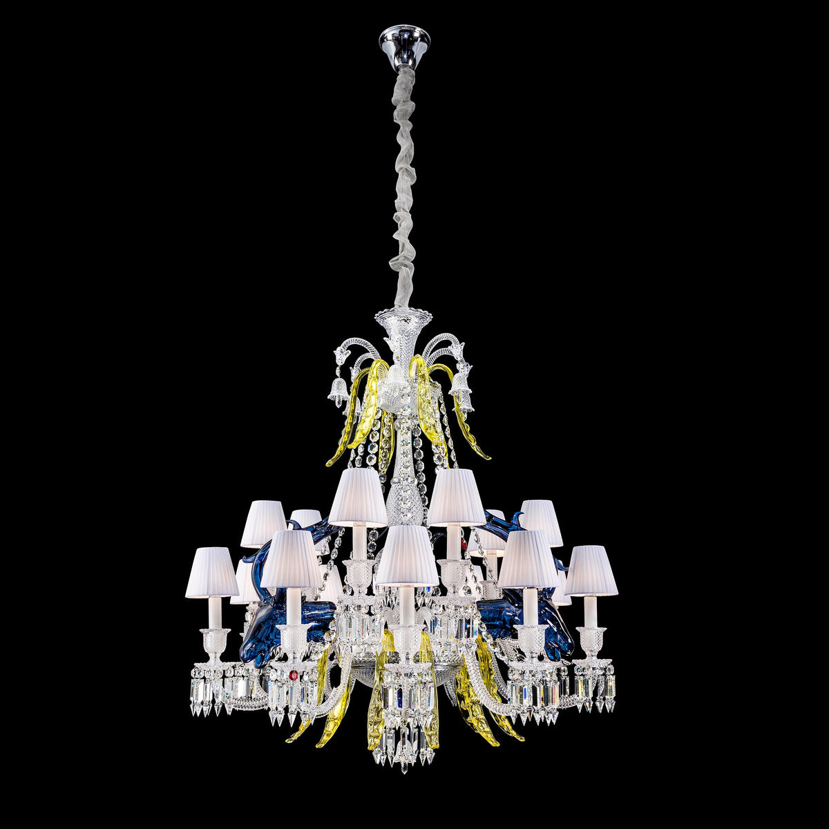 Traditional Colorful Candle Branch Blue Deer Crystal Chandelier for Living Room/Dining Room