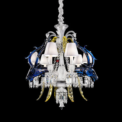 Traditional Colorful Candle Branch Blue Deer Crystal Chandelier for Living Room/Dining Room