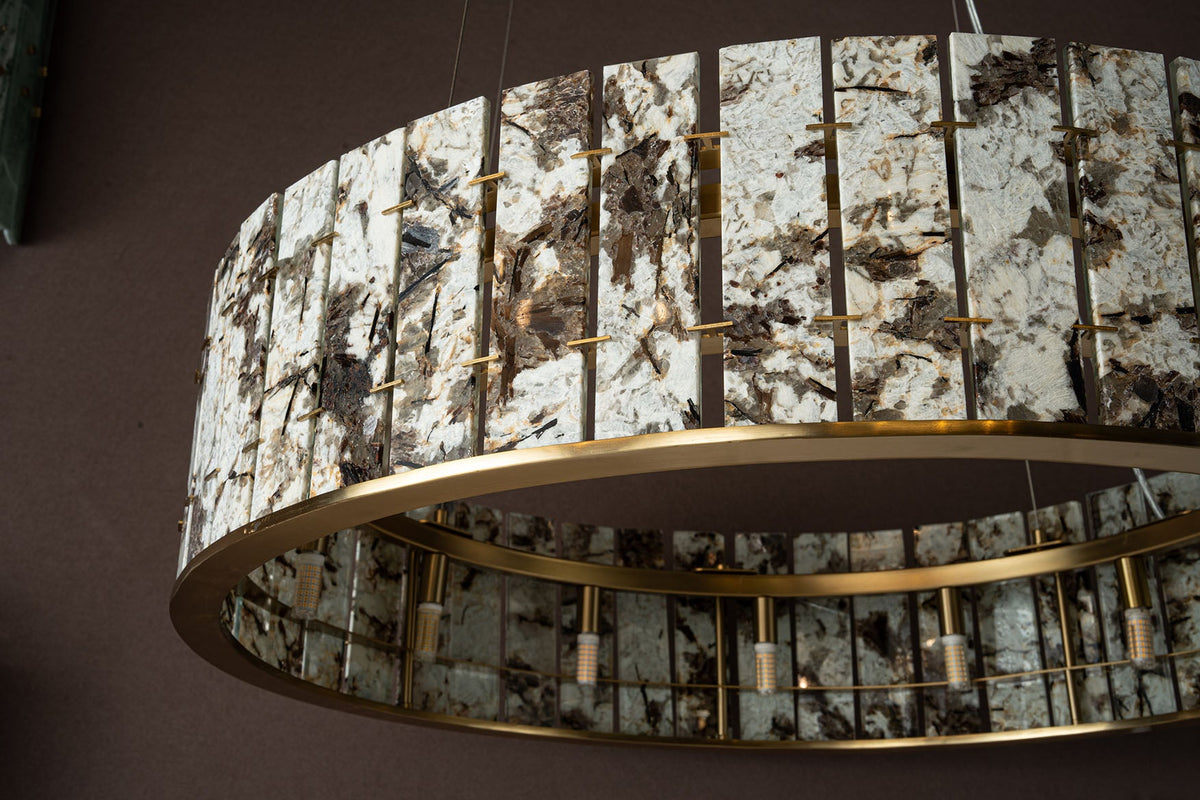 Modern Sculptural Luxury Stone Drum Chandelier