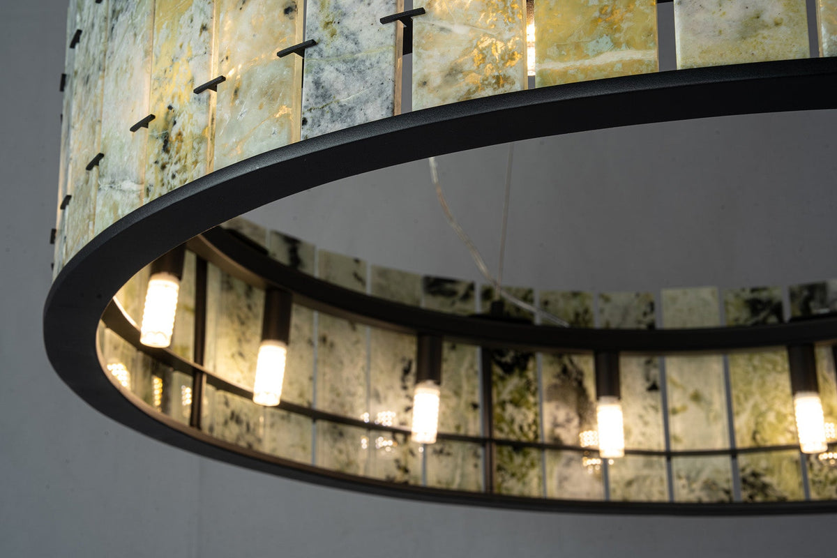 Modern Sculptural Luxury Stone Drum Chandelier