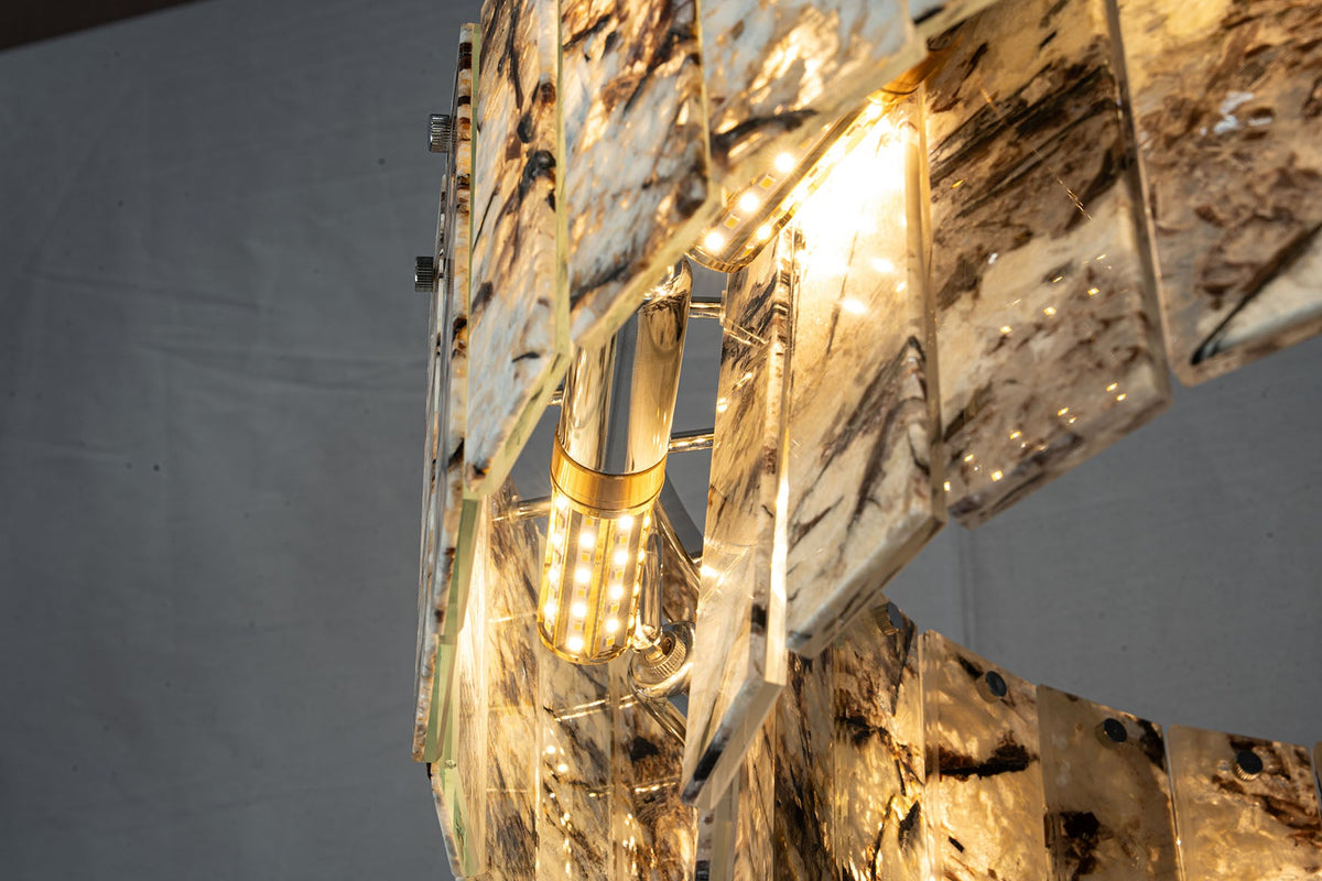 Modern Two-Tier Luxury Stone Round Chandelier
