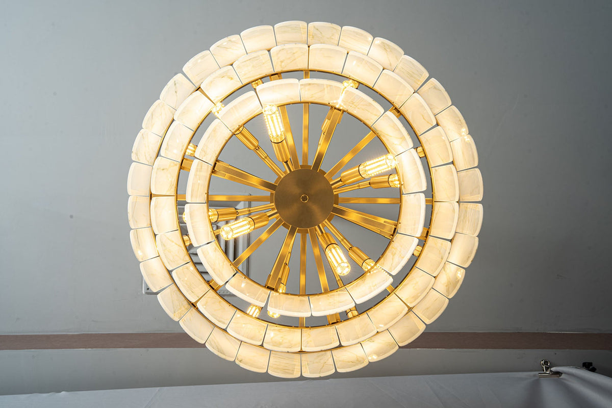 Modern Three-Tier Emerald White Jade Luxury Marble Chandelier
