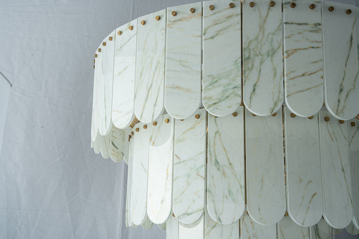 Modern Three-Tier Emerald White Jade Luxury Marble Chandelier