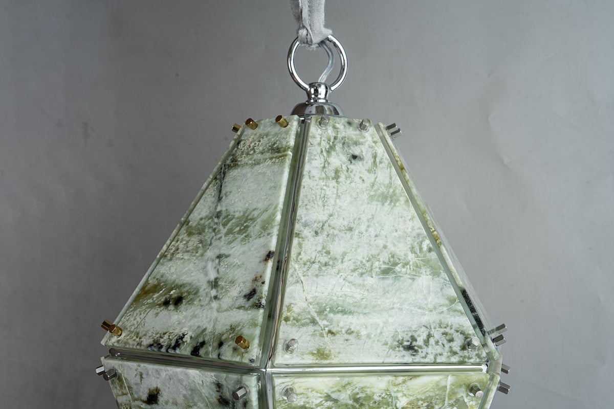 Modern Faceted Green Jade Luxury stone Lantern Chandelier