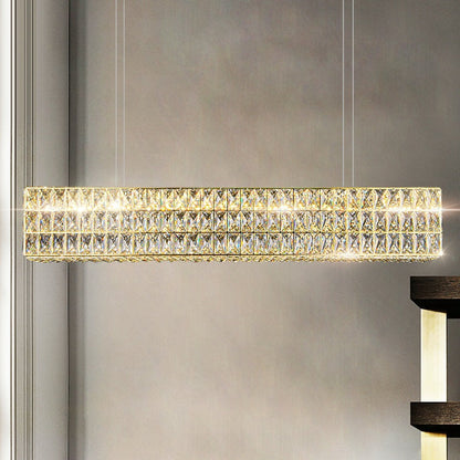 DecorativeRectangleCubeCrystalPendantChandelierForDiningRoomLuxuryHangingLightFixtureInGoldD39.4"*H6.7"