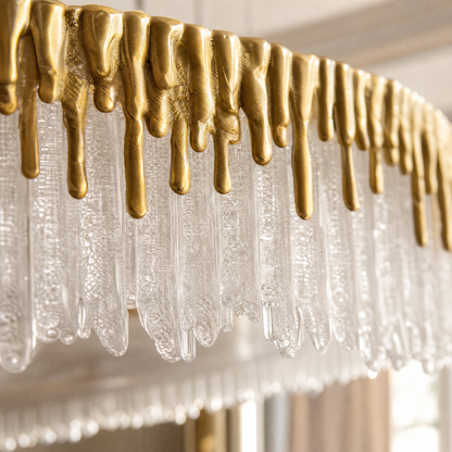 Textured Glass and Satin Gold Double-Tier Chandelier