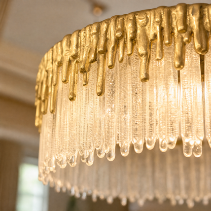 Textured Glass and Satin Gold Double-Tier Chandelier