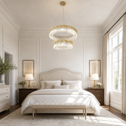 Textured Glass and Satin Gold Double-Tier Chandelier