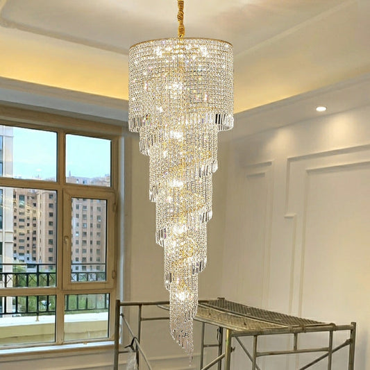 Elegant Foyer Hall Chandelier Long Crystal Ceiling Light Fixture For Living Room Entryway Staircase