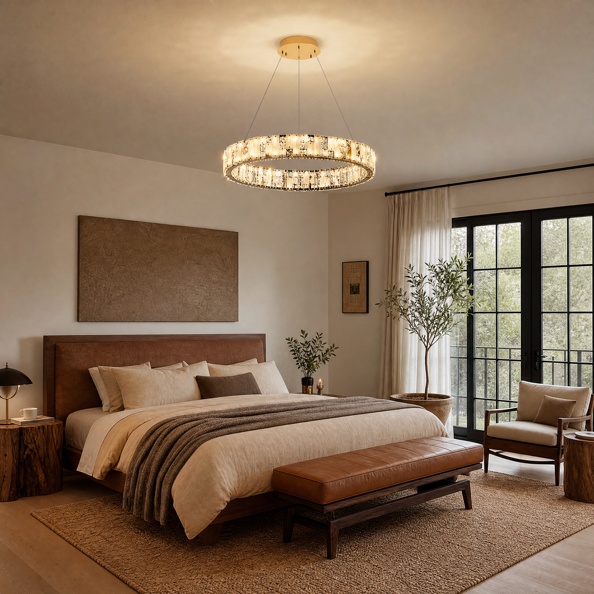 Isaen Crystal&Alabaster Round Ring Chandelier
