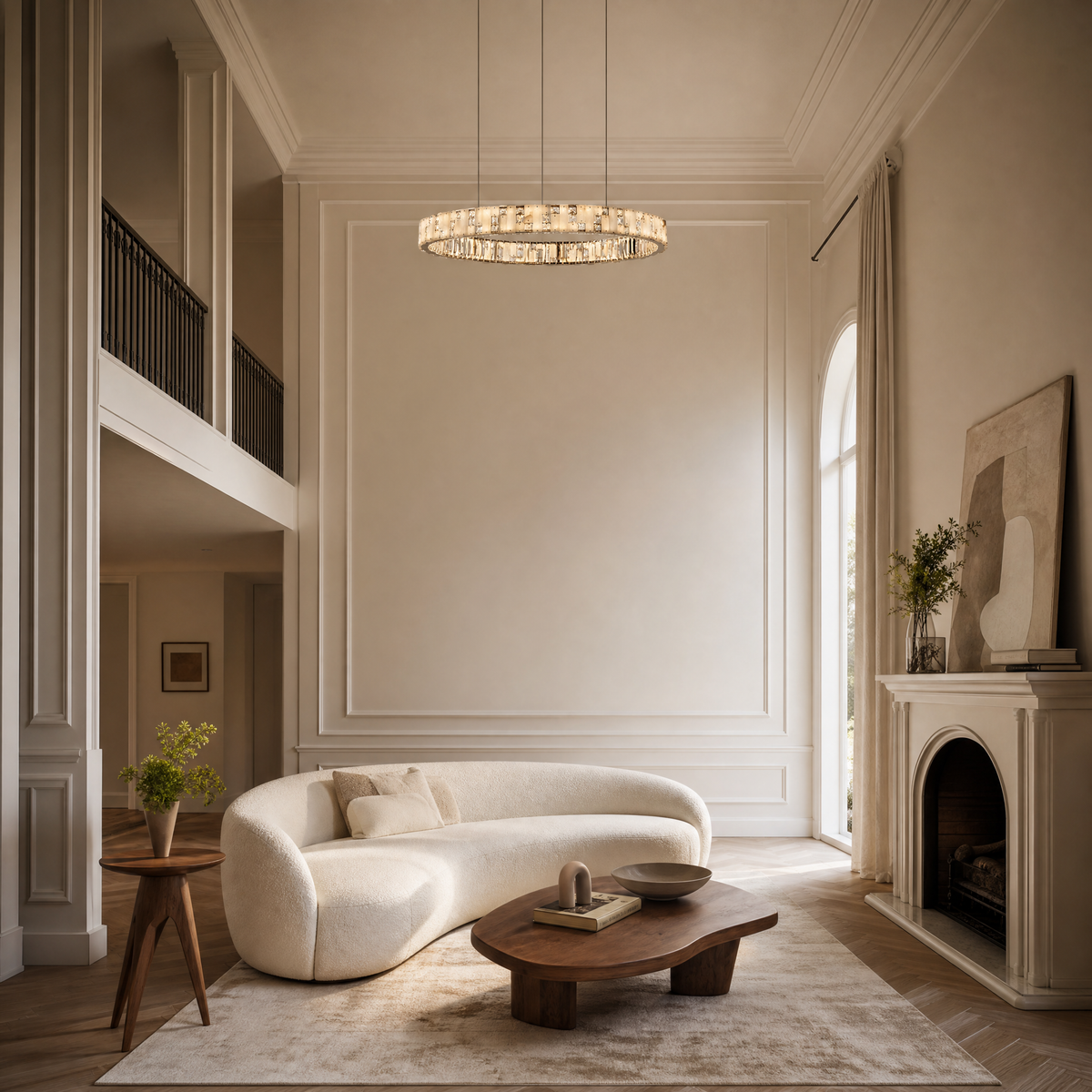 Isaen Crystal&Alabaster Round Ring Chandelier
