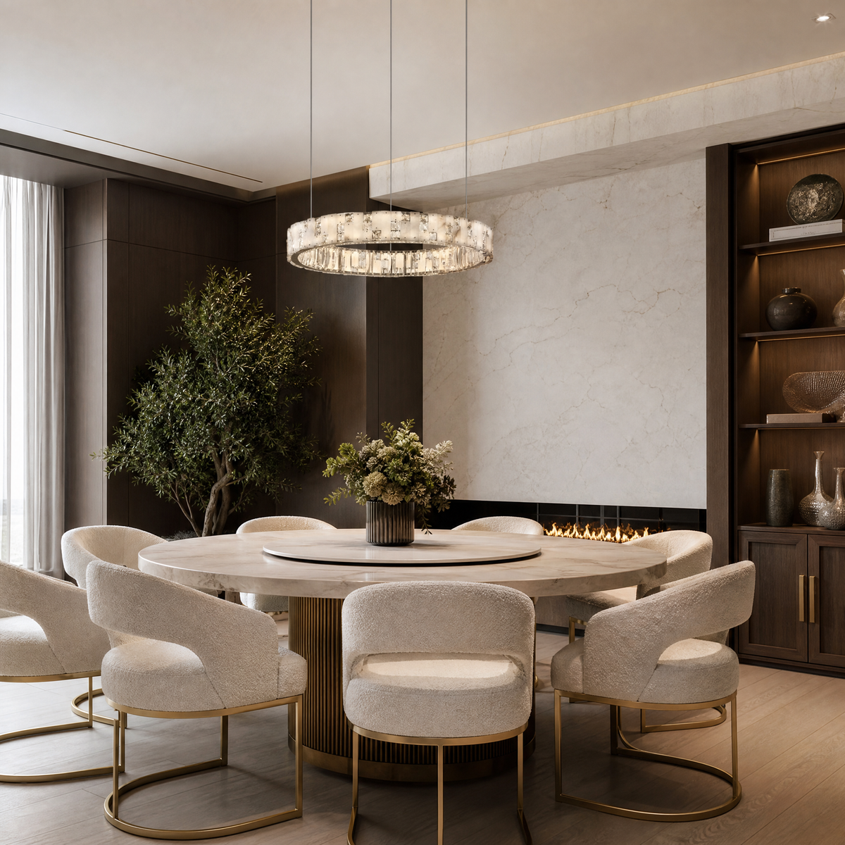 Isaen Crystal&Alabaster Round Ring Chandelier