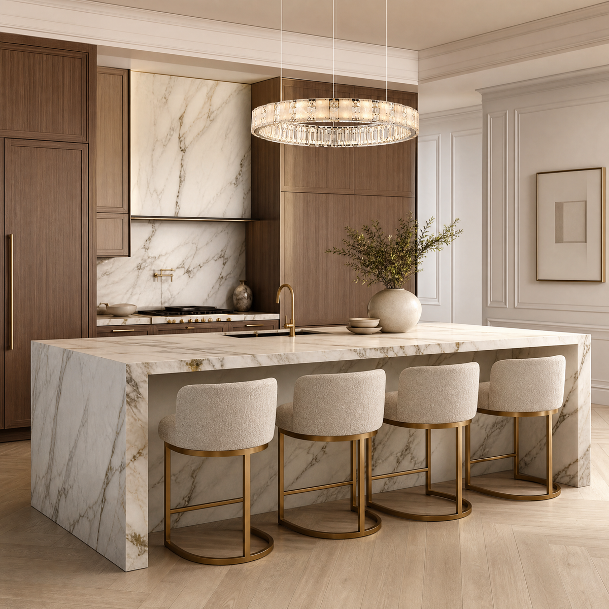 Isaen Crystal&Alabaster Round Ring Chandelier