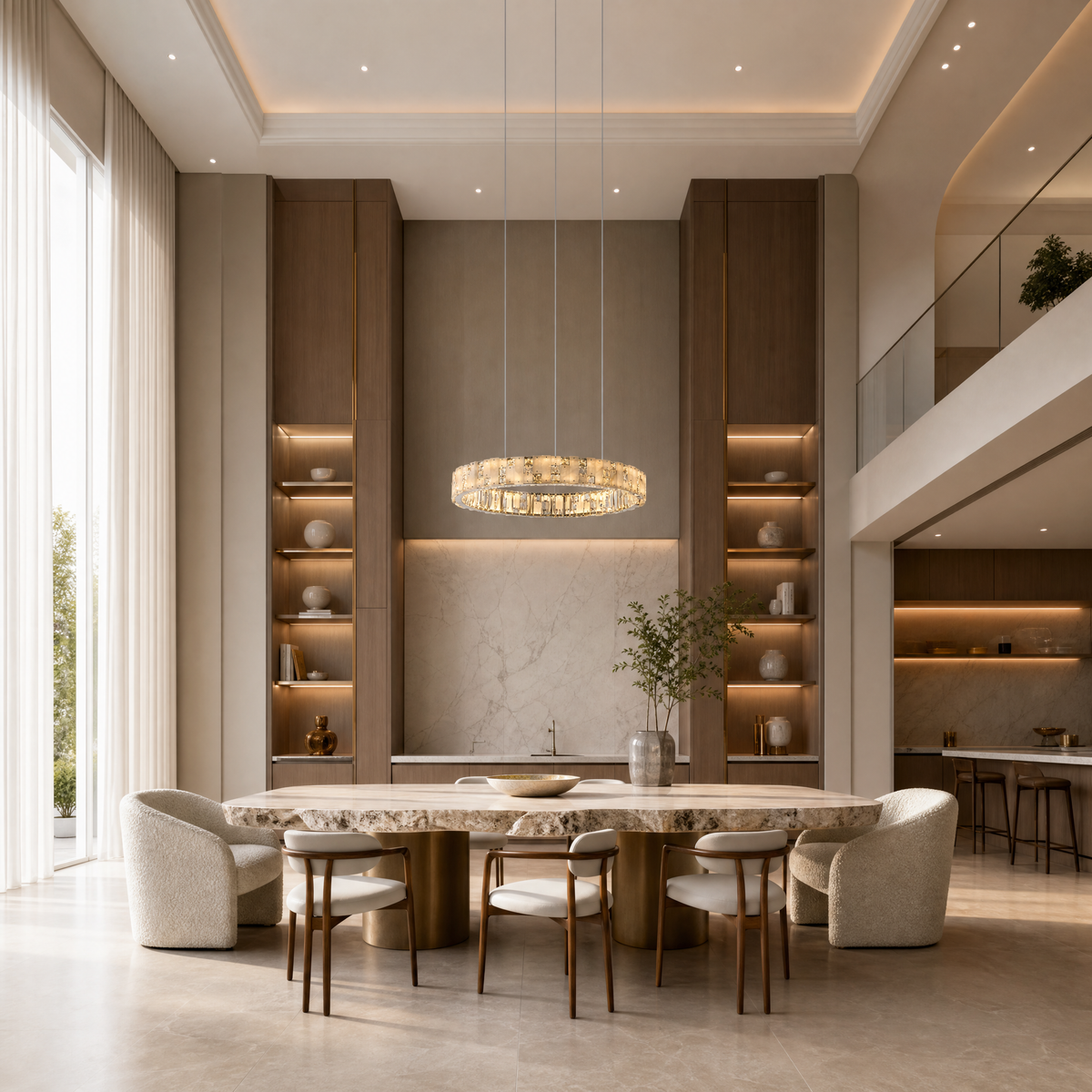 Isaen Crystal&Alabaster Round Ring Chandelier