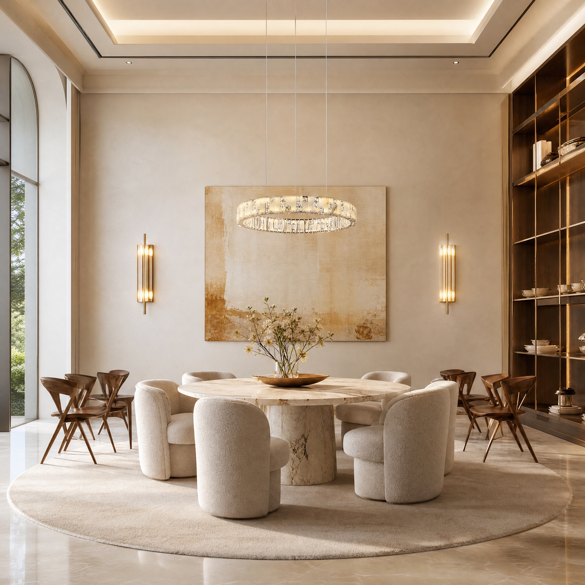 Isaen Crystal&Alabaster Round Ring Chandelier
