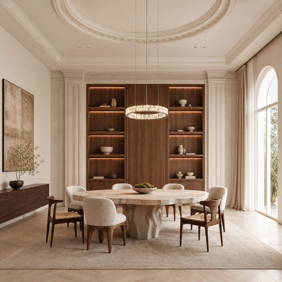 Isaen Crystal&Alabaster Round Ring Chandelier