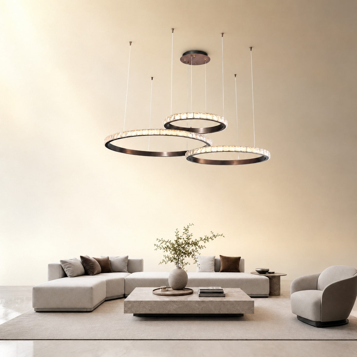 Evelan Triple-Ring Crystal Chandelier