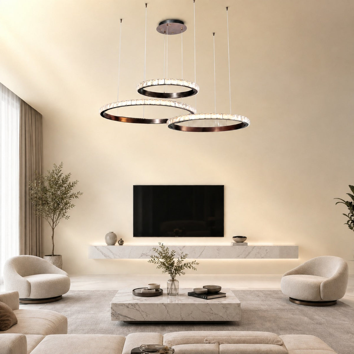 Evelan Triple-Ring Crystal Chandelier