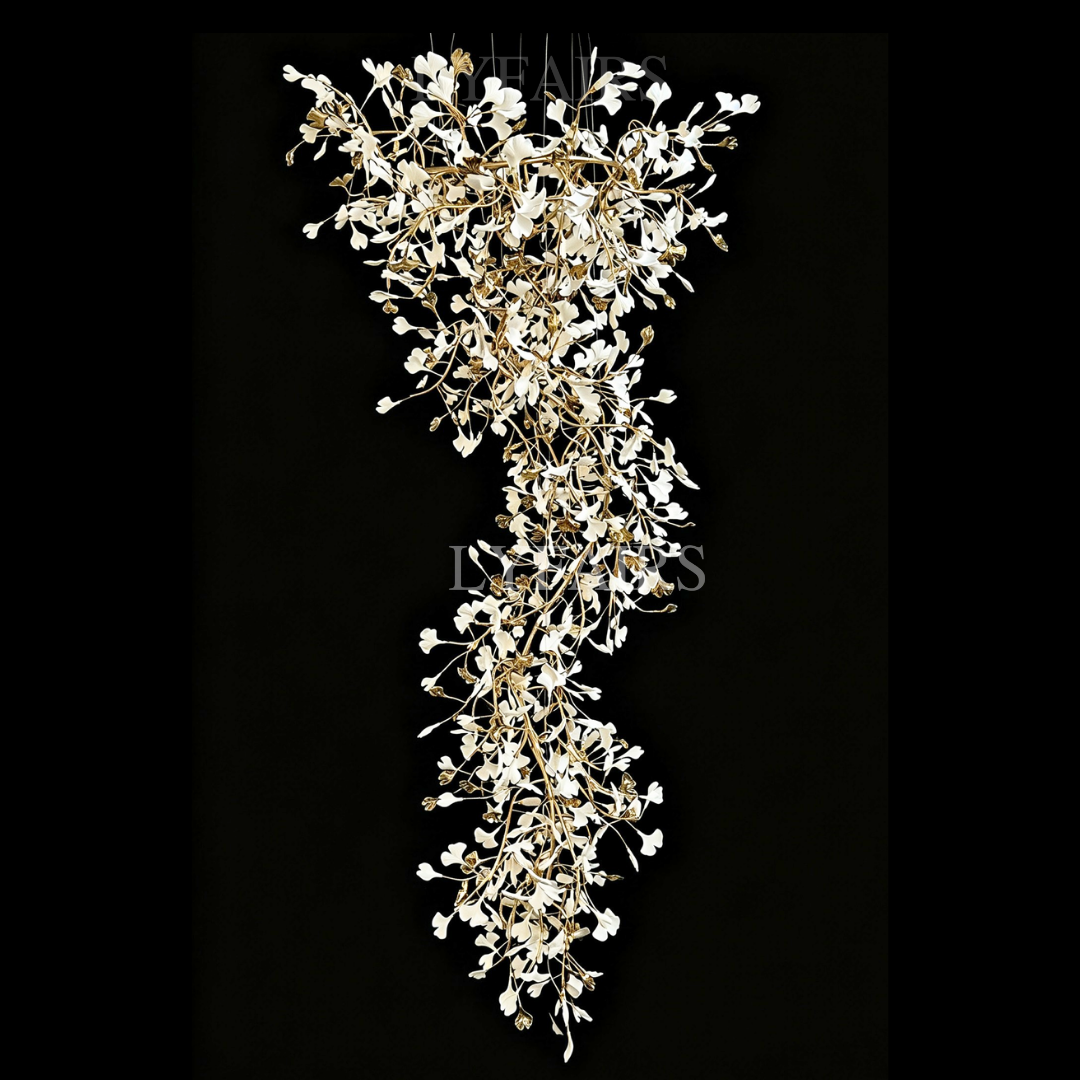 Extra Large Ceramics Ginkgo Leaves Twig Chandelier for High Ceiling Living Room/Hotel Hall