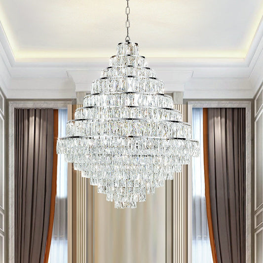 Extra Large Decorative D31.5"*H35.8"/ 20 Lights Crystal Chandelier Foyer Hall Ceiling Light Fixture For Staircase In Gold/ Chrome