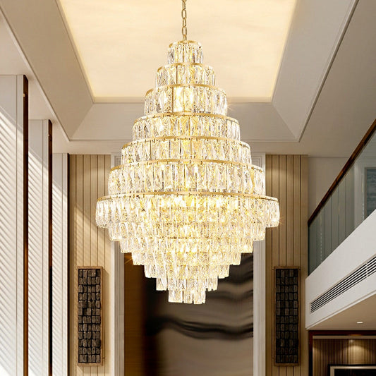 Extra Large Decorative Crystal Chandelier Foyer Hall Ceiling Light Fixture For Staircase In Gold/ Chrome