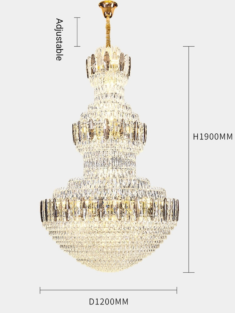 Extra Large Round Crystal Chandelier Luxury Foyer High Ceiling Light Fixture For Living Room/ Hotel Hall Entrance