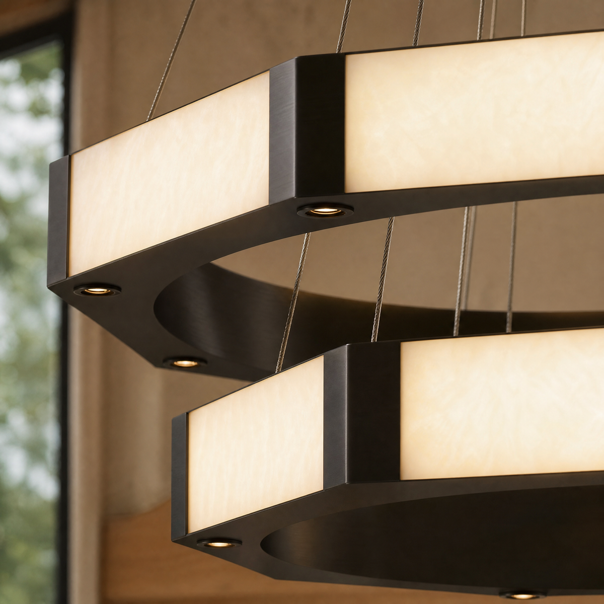 Oroen Hexagonal Black Ring Chandelier