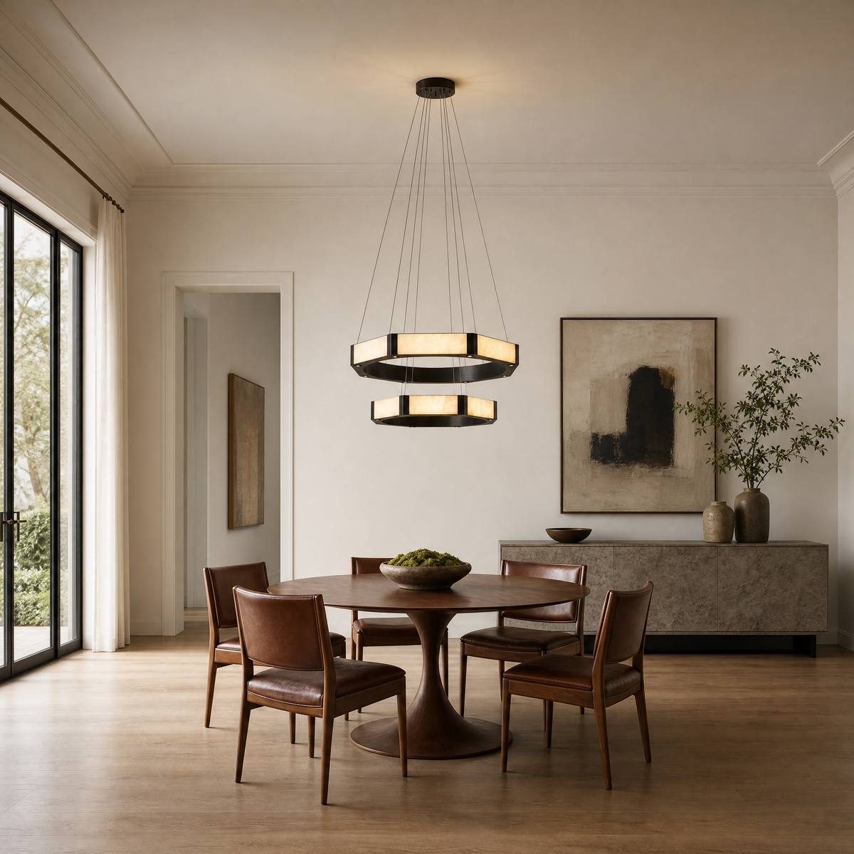 Oroen Hexagonal Black Ring Chandelier