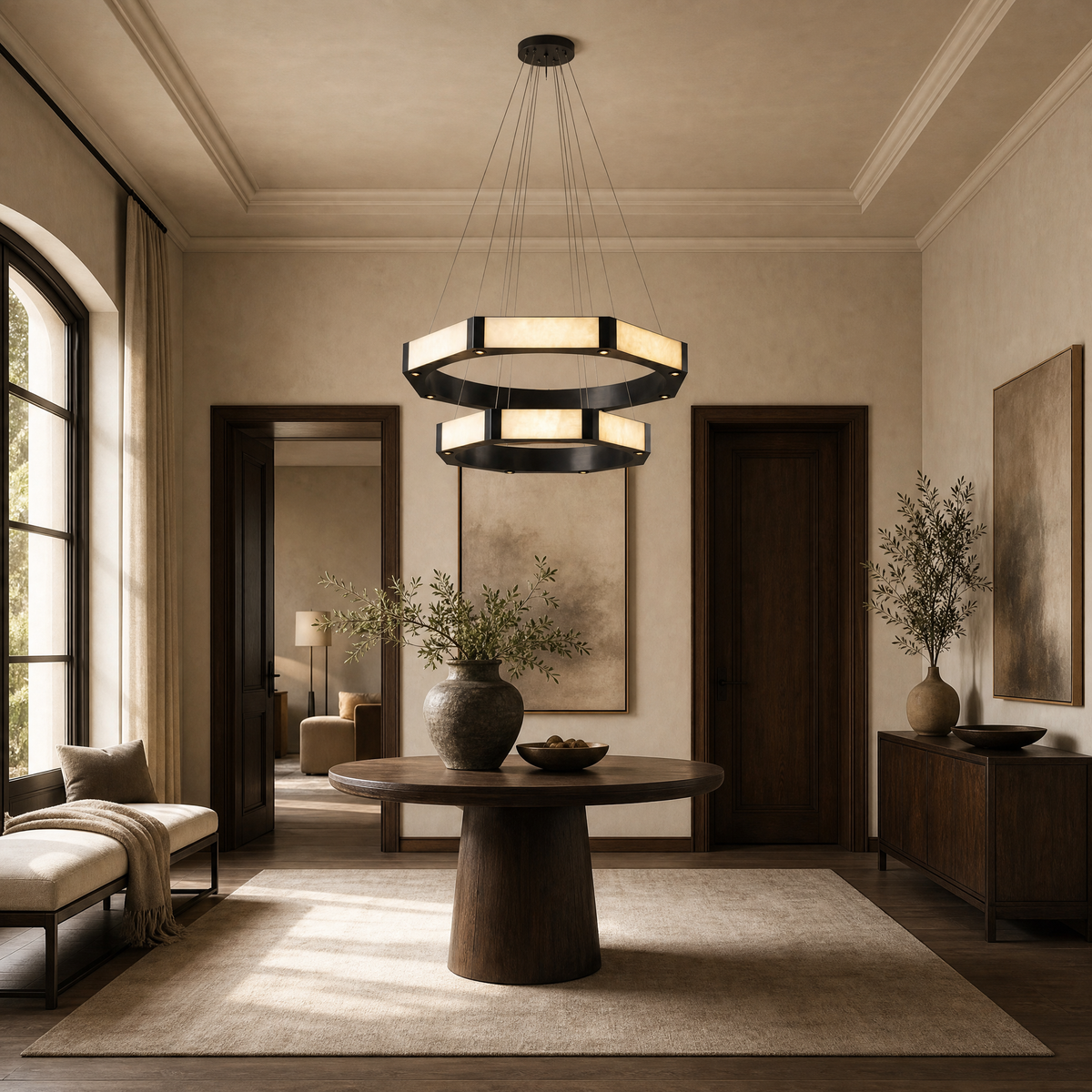 Oroen Hexagonal Black Ring Chandelier