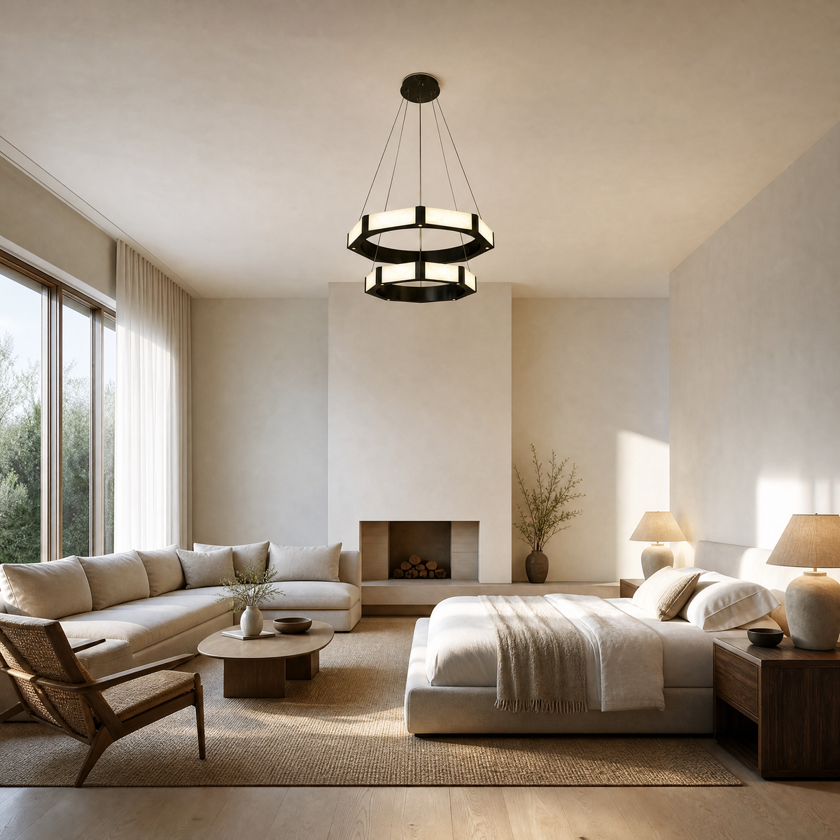 Oroen Hexagonal Black Ring Chandelier
