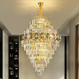 Fashion Large Staircase Chandelier For Foyer Living Room Entrance Crystal Ceiling Light Fixture In Gold Finish