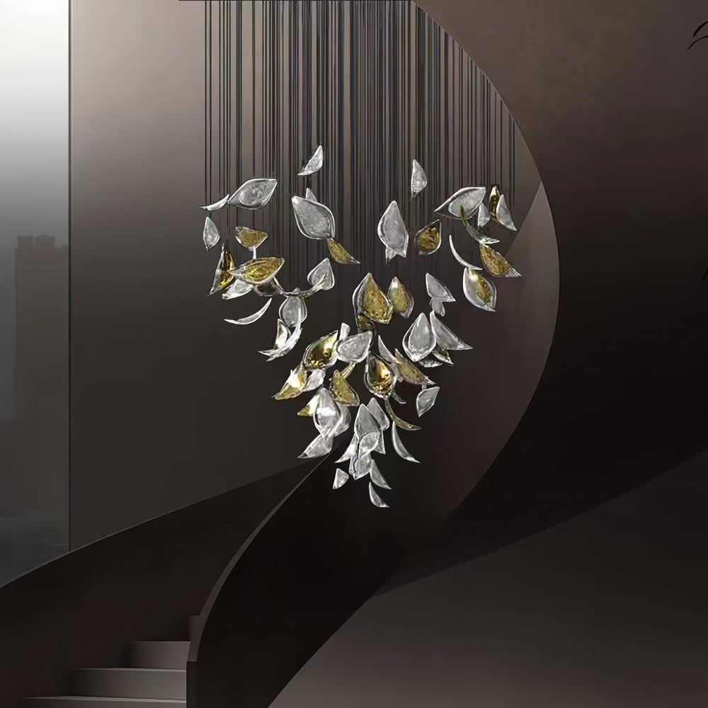Floating Leaves Meteor Shower Crystal Spiral Chandelier